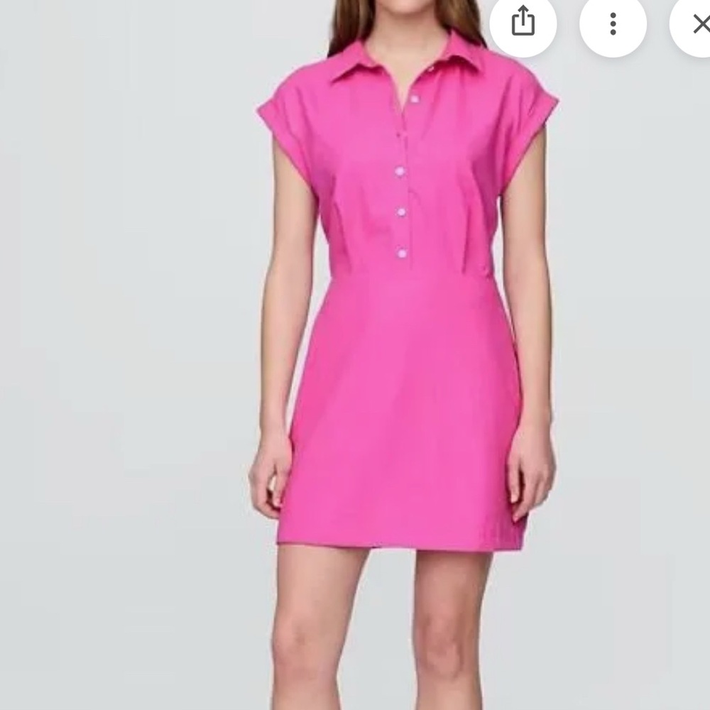 Pink Shirt Collar Cap Sleeve Mini Dress